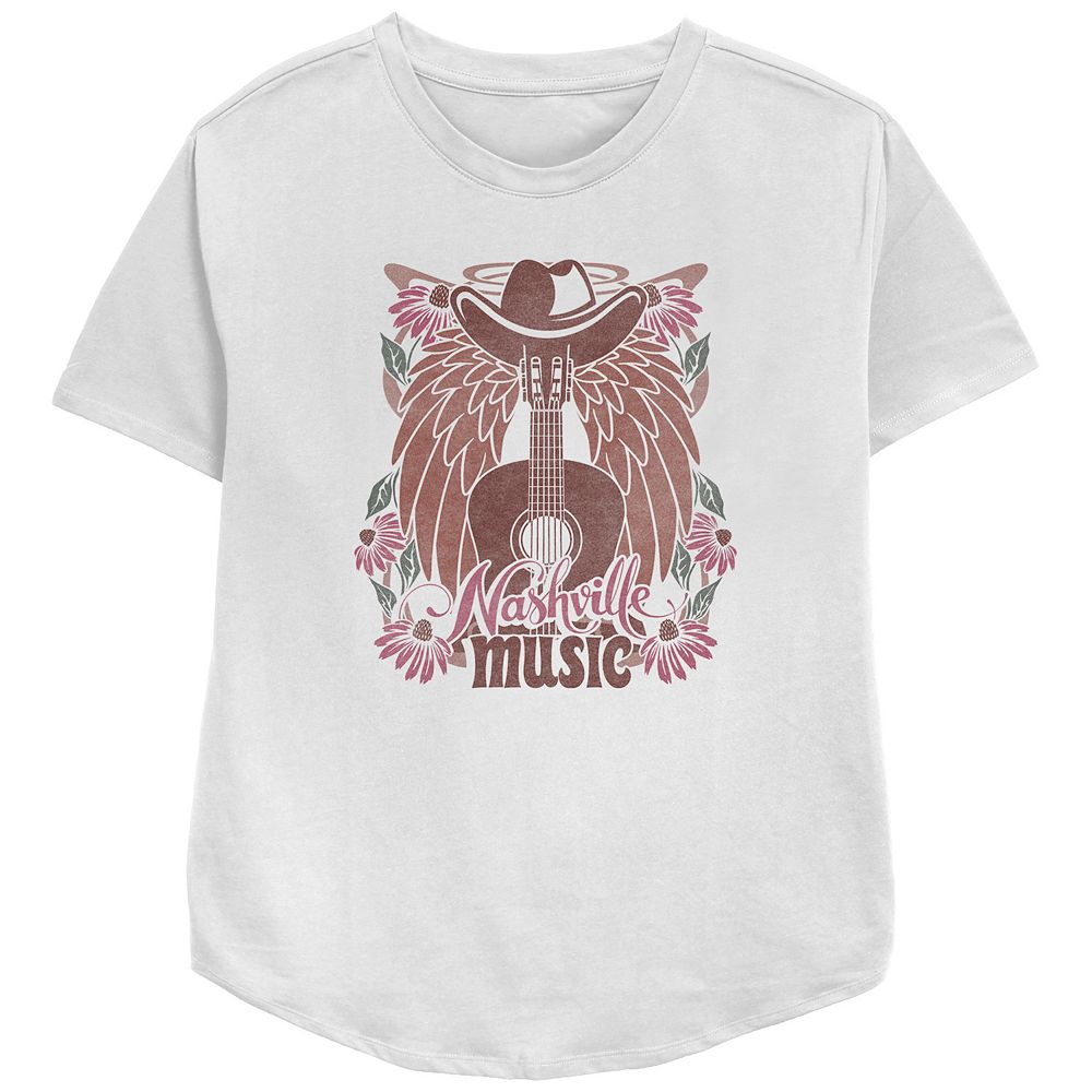 Nashville Music Guitar Wings Graphic Round Neck T-Shirt