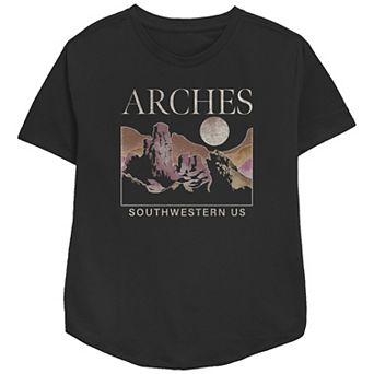 Women's Arches Southwest US Hills Mountains Nightscape Moon Relaxed Fit Graphic Tee