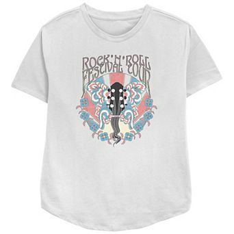 Women's Rock'N'Roll Festival Tour Guitar Flowers Butterfly Psychedelia Relaxed Fit Graphic Tee