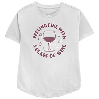 Women's Trendy Feeling Fine With A Glass Of Wine Text Relaxed Fit Graphic Tee