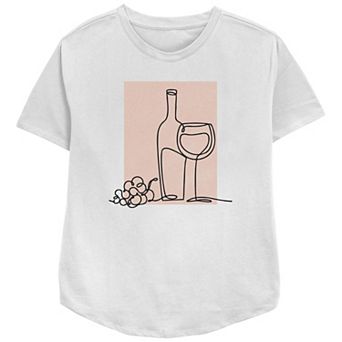 Women's Wine Glass Grapes Silhouette Relaxed Fit Graphic Tee