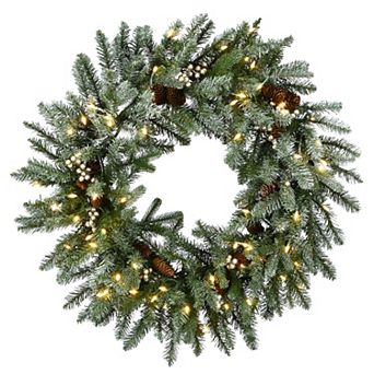 National Tree Company 30 in Feel Real® Snowy Morgan Spruce Artificial Wreath with Twinkly™ Lights