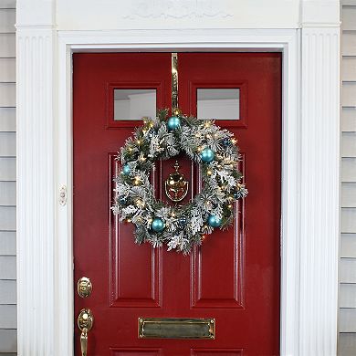 National Tree Company 24-in. Snowy Tinkham Pine Artificial Wreath with Ornaments & White LED Lights