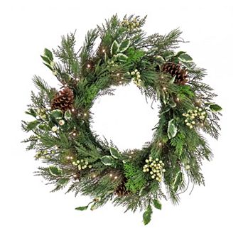 National Tree Company HGTV Home Collection Pine Cones & Holly Pre-Lit Artificial Christmas Wreath
