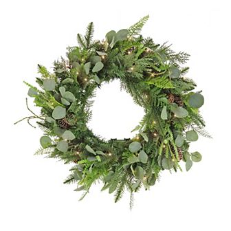National Tree Company HGTV Winter Garden Eucalyptus Pre-Lit Artificial Christmas Wreath