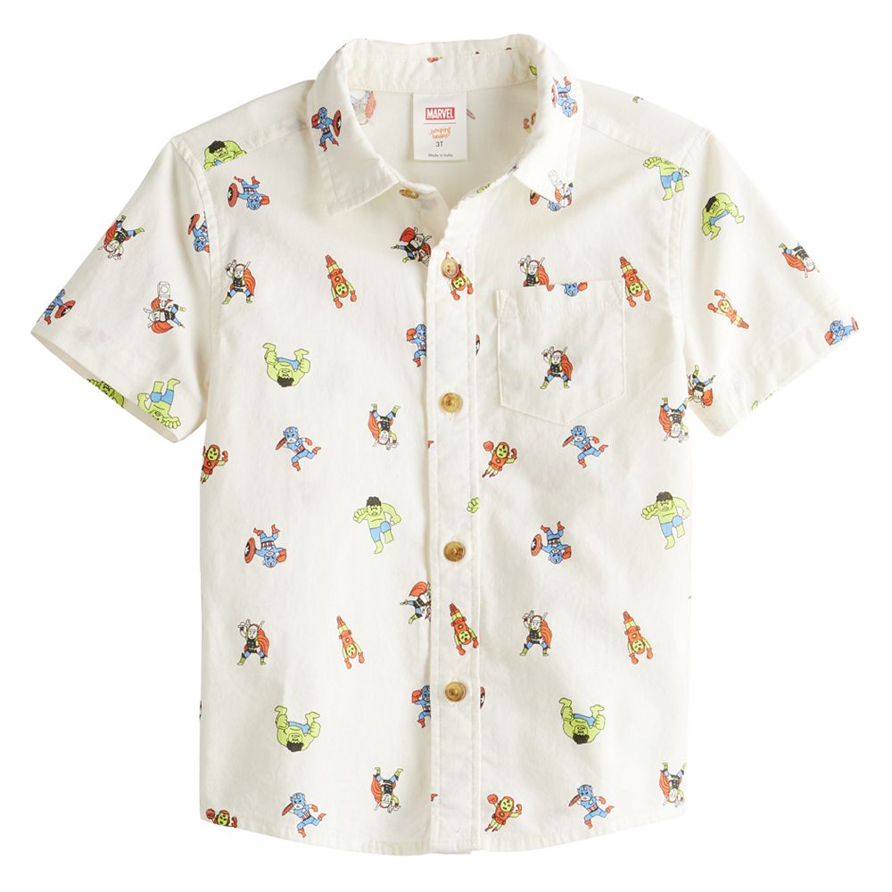 Babyhug Marvel Cotton Woven Half Sleeve Shirt With Avengers Print - Blue main image 1