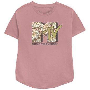 Women's MTV Flower And Leaf Pattern Logo Relaxed Fit Graphic Tee