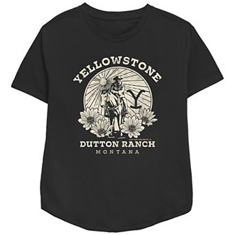 Women's Yellowstone Dutton Ranch Montana Flowers Relaxed Fit Graphic Tee