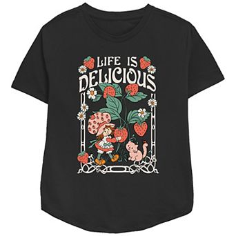 Women's Strawberry Shortcake Custard Life is Delicious Nouveau Frame Relaxed Fit Graphic Tee