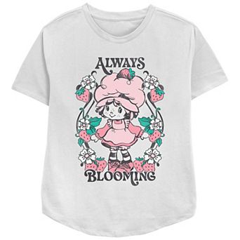 Women's Strawberry Shortcake Always Blooming Floral Frame Relaxed Fit Graphic Tee