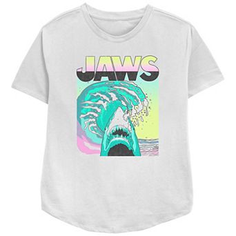 Women's Jaws Retro Wave Poster Relaxed Fit Graphic Tee