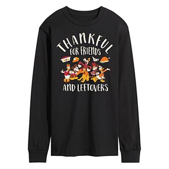 Disney's Mickey Mouse & Friends Men's Thankful For Friends And Leftovers Long Sleeve Graphic Tee