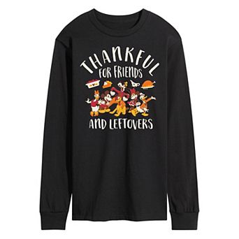 Disney's Mickey Mouse & Friends Men's Thankful For Friends And Leftovers Long Sleeve Graphic Tee