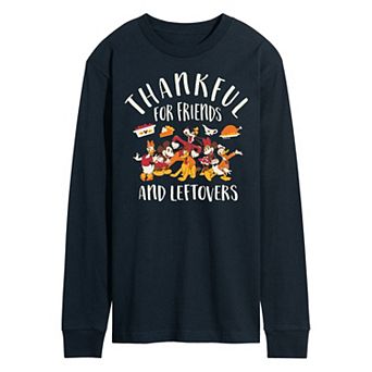 Disney's Mickey Mouse & Friends Men's Thankful For Friends And Leftovers Long Sleeve Graphic Tee