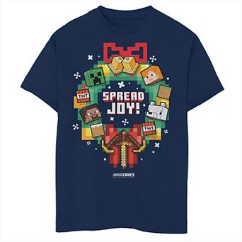Boys 8-20 Minecraft Christmas Spread Joy Wreath Graphic Tee