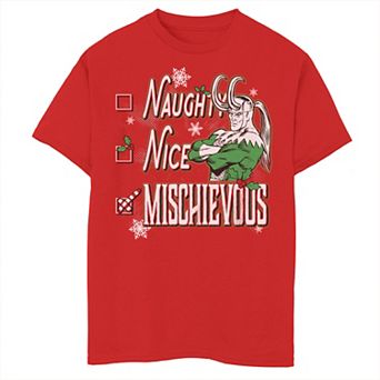 Boys 8-20 Marvel Comics Christmas Loki Naughty Nice Mischievous Graphic Tee