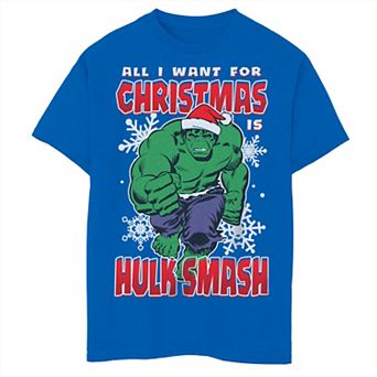 Boys 8-20 Marvel Comics Christmas Hulk All I Want Smash Snowflakes Graphic Tee
