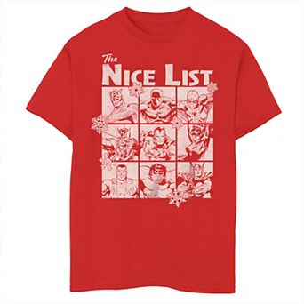 Boys 8-20 Marvel Comics Christmas Avengers The Nice List Boxes Graphic Tee