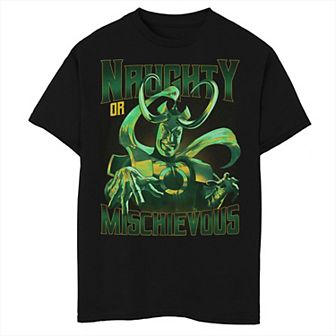 Boys 8-20 Marvel Universe Christmas Loki Naughty or Mischievous Graphic Tee