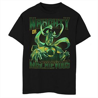 Boys 8-20 Marvel Universe Christmas Loki Naughty or Mischievous Graphic Tee