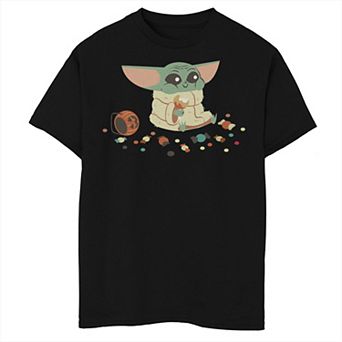 Boys The Mandalorian Grogu Eating Candies Graphic Tee