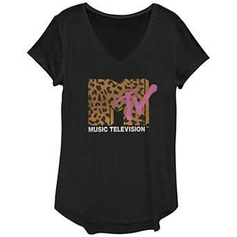 Women's MTV Music Television Leopard Print Logo Graphic Tee
