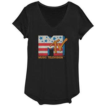 Women's MTV Music Television Stars Stripes Logo Graphic Tee