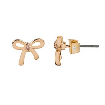 LC Lauren Conrad Gold Tone Pink Crystal Delicate Mini Bow Stud Earrings