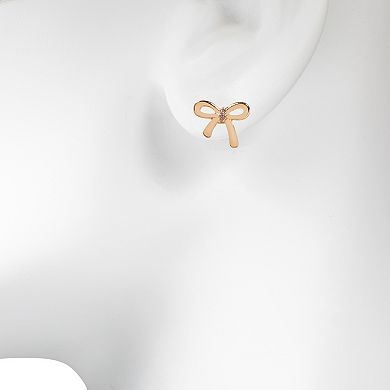 LC Lauren Conrad Gold Tone Pink Crystal Delicate Mini Bow Stud Earrings
