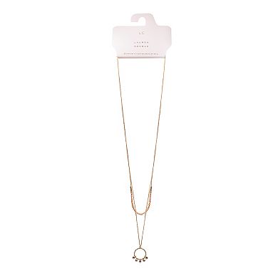 LC Lauren Conrad Gold Tone Pink Crystal Double-Strand Open Circle Pendant Necklace