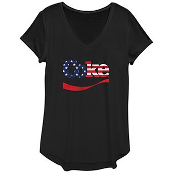 Juniors' Coca-Cola Coke USA Flag Distressed V-Neck Tee