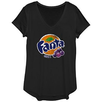 Juniors' Coca-Cola Fanta Grape Logo Distressed V-Neck Tee