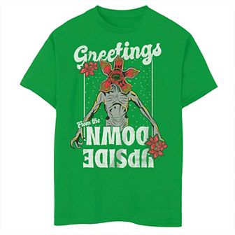 Boys 8-20 Stranger Things Christmas Demogorgon Greetings Upside Down Graphic Tee