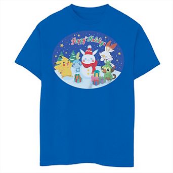 Boys 6-20 Pokemon Christmas Galar Starters Pikachu Happy Holidays Snow Globe Tee