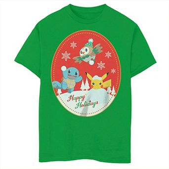 Boy's Pokemon Happy Holidays Snow Flakes Tee