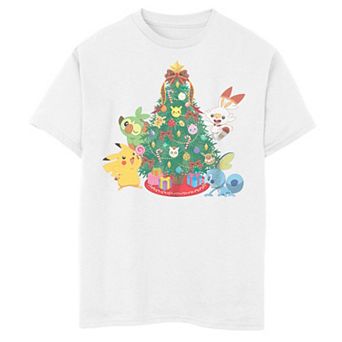 Boys 6-20 Pokemon Christmas Galar Starters Pikachu Xmas Tree Tee