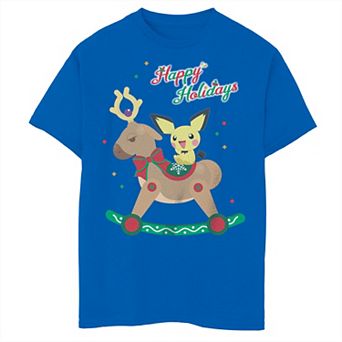 Boys 6-20 Pokemon Christmas Riachu Happy Holiday Rocking Stantler Tee