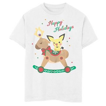 Boys 6-20 Pokemon Christmas Riachu Happy Holiday Rocking Stantler Tee