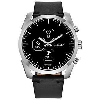 Citizen CZ SMART Stainless Steel Hybrid Sport Smartwatch with Black Leather Strap