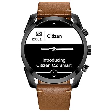 Citizen CZ SMART IP Stainless Steel Hybrid Sport Smartwatch with Camel Leather Strap