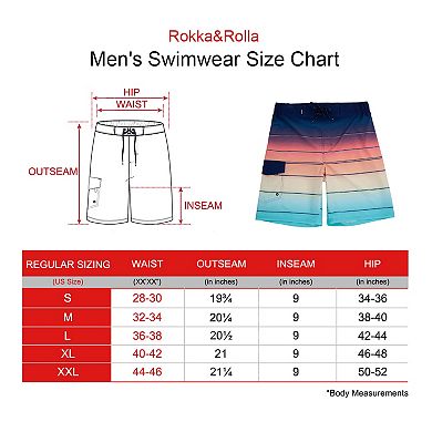 Men's Rokka&rolla 9-in. No Mesh Liner Board Shorts Elastic Waist Quick Dry Swim Trunks Upf 50+