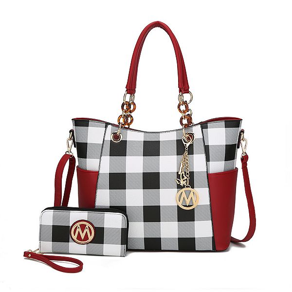 MKF Collection Mariely Checker Womens Tote Handbag with Wallet Set by Mia K