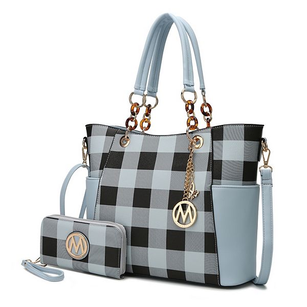 MKF Collection Mariely Checker Womens Tote Handbag & Wallet Set by Mia K - Light Blue