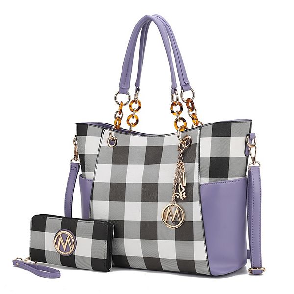 MKF Collection Mariely Checker Womens Tote Handbag & Wallet Set by Mia K - Lilac