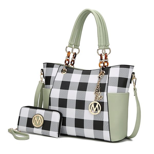 MKF Collection Mariely Checker Womens Tote Handbag & Wallet Set by Mia K - Mint