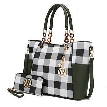 MKF Collection Mariely Checker Womens Tote Handbag & Wallet Set by Mia K