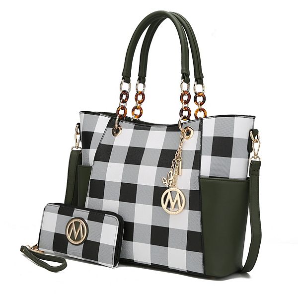 MKF Collection Mariely Checker Womens Tote Handbag & Wallet Set by Mia K - Olive