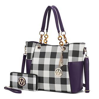 MKF Collection Mariely Checker Womens Tote Handbag & Wallet Set by Mia K