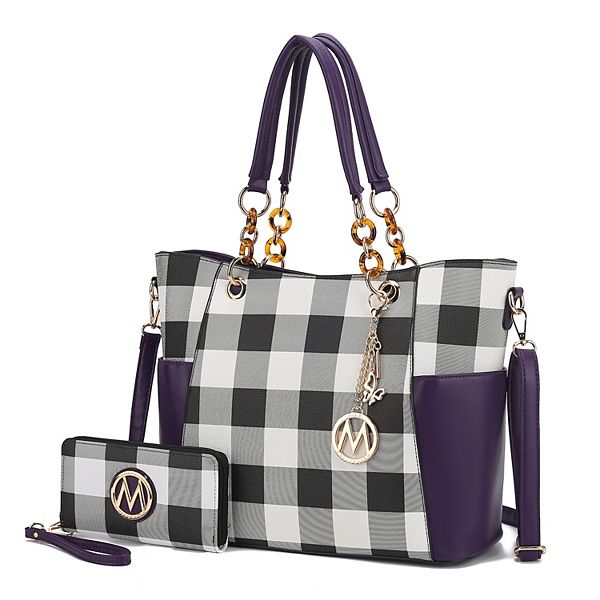 MKF Collection Mariely Checker Womens Tote Handbag & Wallet Set by Mia K - Purple