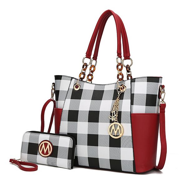 MKF Collection Mariely Checker Womens Tote Handbag & Wallet Set by Mia K - Red